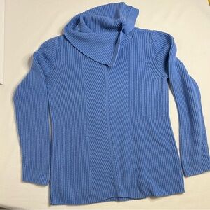 Talbots sweater ribbed blue‎ turtleneck asymmetrical split neck women's Small